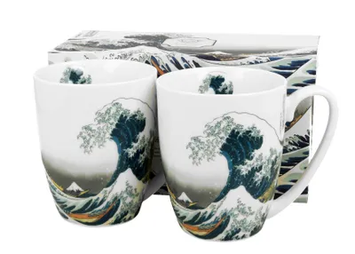 Produktbild von Duo Kaffeebecher 2er set Hokusai The Great Wave aus Porzellan, Becher, teetasse, Kaffeetasse mit henkel 350 ml