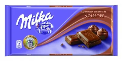 A Milka Noisette chocolate bar packaging.