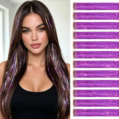 Imagen del producto de Pinzas para el cabello con purpurina, juego de 12 unidades, 50 cm, para decorar el cabello