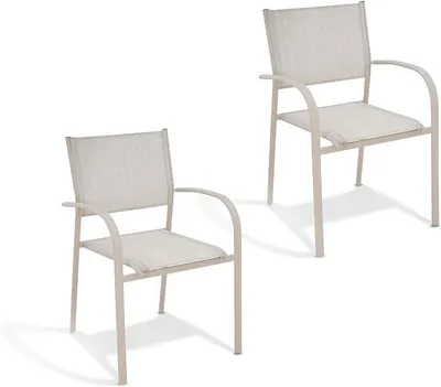 Imagen del producto de Sillas de jardín beige-gris, 2 unidades, sillas apilables con estructura de acero, para uso doméstico