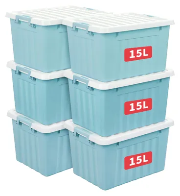 Obrázok produktu pre Skladovacie boxy, objem 15 litrov, 6 kusov, stohovateľné a vkladateľné, vhodné do domácnosti aj do kancelárie