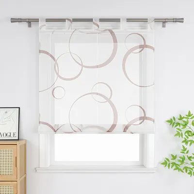 Produktbild von Joyswahl Raffrollo Mit Schlaufen Voile Küche Gardinen Modern Raffgardinen Mit  Braun Kreis-Muster Halbtransparent Weiß BxH 100x150cm