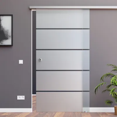 Produktbild von Glas Schiebetür Komplettset AMOD mit SoftClose (Selbsteinzüge) 1025 x 2050 mm, Design P1, SlimLine und Griffmuschel BP1-1025-ASE