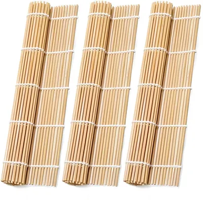 Produktbild von PolkaHome® Sushi-Bambusmatten-Set mit 3 Stück, natürliche Bambus-Sushi-Rollmatte für Maki-Sushi, Anfänger-Sushi-Maker-Kit, inklusive 3