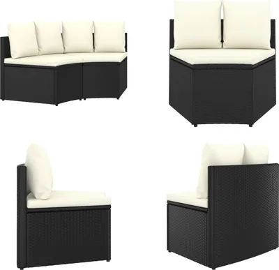 Produktbild von vidaXL 2 tlg. Garten Sofagarnitur mit Auflagen Poly Rattan Schwarz - Gartensofa - Gartensofas - Sofa - Sofas
