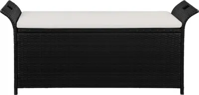 Produktbild von vidaXL Truhenbank mit Polster 138 cm Poly Rattan Schwarz