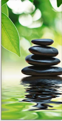 Produktbild von ARTland Glasbild Zen Steinpyramide auf Wasseroberfläche Größe: 50x100 cm
