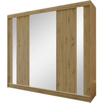 Produktbild von Beautysofa GAJA Kleiderschrank 240 cm mit Spiegel – Schwebetürenschrank 3-türig, Schlafzimmer Schrank, Artisan/Artisan ohne Schubkasteneinsätze
