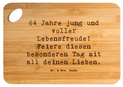 Produktbild von Mr. & Mrs. Panda Brett Spruch 64. Geburtstag Freude - Transparent - Geschenk, 64 Jahre, vesperbrett, Happy Birthday, Frühstücksbrettchen, Schneidebrett, jung, Holzbrett