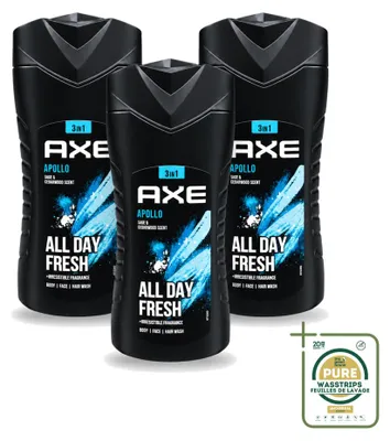 Zdjęcie produktu dla 3 sztuki żelu pod prysznic Axe 3-w-1 Apollo z szałwią i cedrem, 400 ml - zestaw ekonomiczny