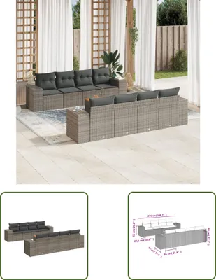 Produktbild von The Living Store 9-tlg. Garten-Sofagarnitur mit Kissen Grau Poly Rattan