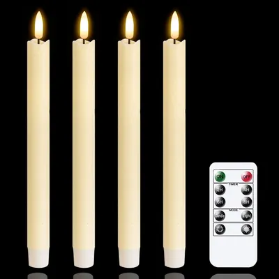 Productafbeelding van Set van 4 led-staafkaarsen met afstandsbediening en timerfunctie, ivoor
