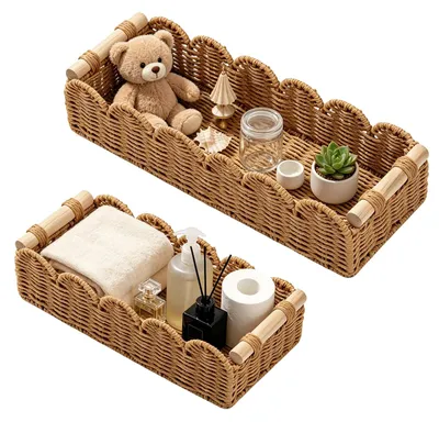 Immagine prodotto di Cesti portaoggetti in rattan, confezione da 2, ideali per bagno e cucina