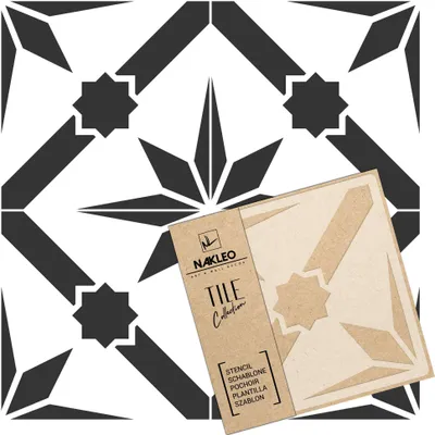 Produktbild von Tile Fliesen Schablone zum Malen 25x25 cm, Sagarra Geometrischer Stern Mosaik, Kunststoff Wiederverwendbare Bodenschablone DIY