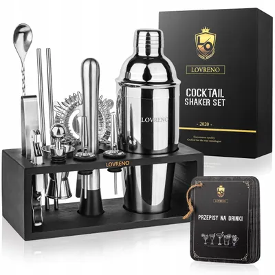 Immagine prodotto di LOVRENO NATURE – Set da cocktail di design premium, 15 pezzi, bambù + acciaio inossidabile 304