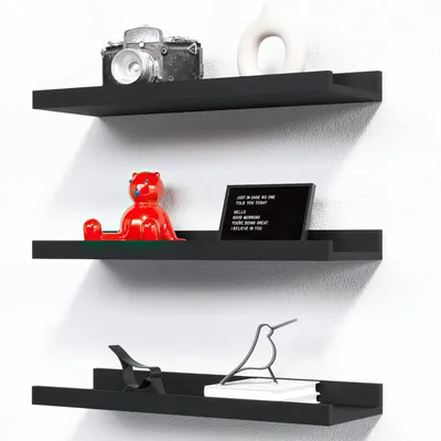 Produktbild von Schwarzes Wandregal, 3er-Set Fotoregale, 40 cm schwebendes Holzregal, Wandregal für Bilderrahmen und Dekorationen, Wohnzimmer, Kinderzimmer, Schlafzimmer, Küche, Badezimmer