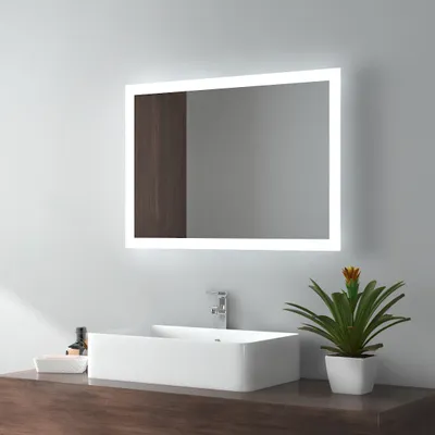 Produktbild von EMKE LED koupelnové zrcadlo 50x70cm Koupelnové zrcadlo s osvětlením 2 barvy světla 3000/6500K Světelné zrcadlo Nástěnné zrcadlo s tlačítkovým vypínačem + ochrana proti zamlžení IP44 Úspora energie