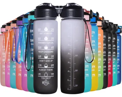Produktbild von Sportflasche 1 Liter mit Zeitmarkierungen – BPA-frei, ideal für Sport und Outdoor-Aktivitäten