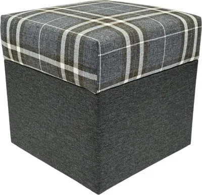 Obrázek produktu pro Čtvercový taburet LOBOX 40x40 cm s úložným prostorem - rozkládací taburet z dvoubarevné tkané látky s kostkovaným vzorem - tmavě šedý