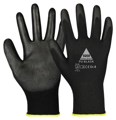 Produktbild von HASE SAFETY GLOVES Arbeitshandschuhe PU, Polyurethanblack, EN 388, EN 420, schwarz, Größe 11
