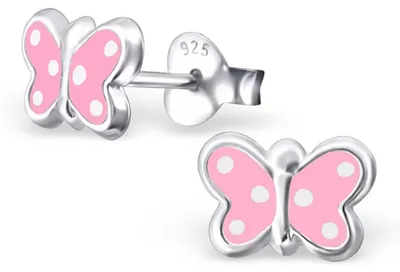 Produktbild von Kinderohrstecker: Mädchen Ohrringe Silber „rosa Schmetterling“