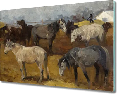 Produktbild von Coloray Schneidebrett Herdabdeckplatte 80x52 cm Kochplattenabdeckung Küchenbrett Hackbrett - Malerei Tier Pferde