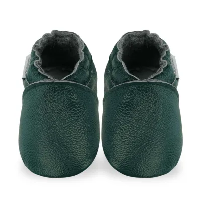 Produktbild von BEMUSE® Baby Krabbelschuhe Echtleder, Lauflernschuhe weich&atmungsaktiv, rutschfeste Ledersohle,Unisex Babyschuhe, Dunkelgrün, Größe L (12–18 Monate)