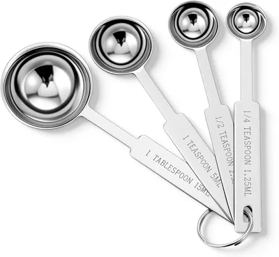 Imagen del producto de Juego de cucharas medidoras de acero inoxidable, de 4 piezas, con medidas de 1/4 a 1 cucharada, para la cocina