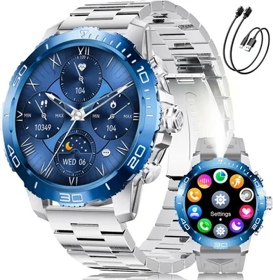 Smartwatch Herren 1,43" AMOLED, 800mAh Akku, Metallarmband, Bluetooth Anrufe, 200+ Sportmodi, Herzfrequenz/Schlafmonitor, IP68 wasserdicht,Android iOS