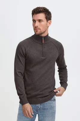 Produktbild von BLEND BHDanovan Herren Strickpullover Troyer Feinstrick Pullover mit Troyerkragen Reißverschluss Rippbündchen Baumwollmischung Regular fit