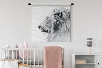Produktbild von MuchoWow® Wandteppich Wandbehang Löwe - Schwarz - Weiß - Tiere 90x90 cm Tapisserie Dekoration Wandtuch - Wandaufhänger