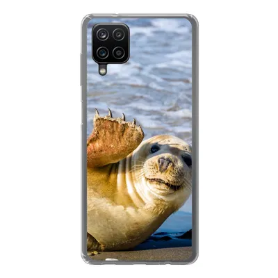 Produktbild von MuchoWow® Handyhülle Schutzhülle Hülle für Samsung Galaxy A12 Robbe - Lustig - Schaukel - Kinder - Jungen - Mädchen - Kind Silikon Softcase Handy Hülle - Bild
