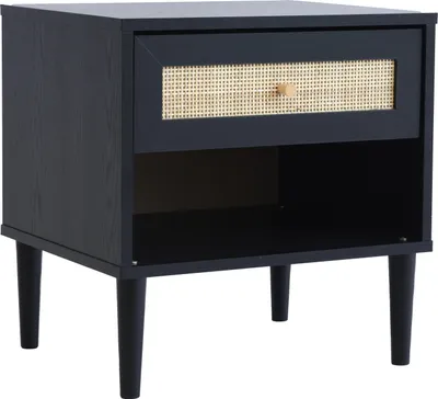 Produktbild von ACAZA Nachttisch – Nachttische Modern – Rattan-Akzent – Schwarz – Nachttische Holz