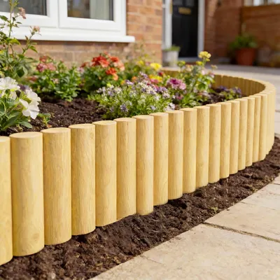 Produktbild von Gartenzaun Holz Tannenholz, Steckzaun Beetbegrenzung, Zaunelemente Naturholz, Natur | 176 x 30 cm | 2,7 cm stark | witterungsbeständig