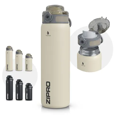 Produktbild von ZIPRO Edelstahl Trinkflasche 1000 ml Beige - Thermosflasche 1 Liter Isoliert Doppelwandig Auslaufsicher BPA-Frei Sport Wasserflasche