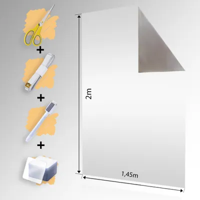 An image showing the items included with a window darkening product, along with its dimensions.