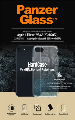 Produktbild von PanzerGlass HardCase Clear Edition - Hintere Abdeckung für Mobiltelefon - antibakteriell - Polycarbonat, 100 % recyceltes thermoplastisches Polyurethan (TPU) - klar - für Apple iPhone SE (2. Generation), SE (3rd generation)