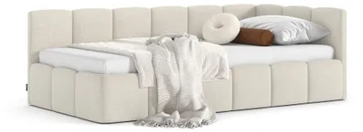Produktbild von MyBed AURO TWIN LOW Polsterbett 90x200 cm mit Bettkasten - Stauraumbett Einzelbett, Niedrigbett mit Kopfteil, modernes Bett mit Stauraum, rechte Seite