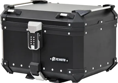 Image de Top-boîte en aluminium sans clé, modèle Terreno X de FC-Moto, noire, 55 litres.