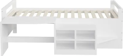 Image de OKWISH Lit Enfant 90x200 cm - Lit Combiné avec Bureau et Espaces de Rangement, Sans Matelas, Structure Bois Massif - Blanc