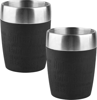 Produktbild von 2 x Emsa Travel Cup Schwarz 200ml Thermobecher Trink-Dreh-Verschluss Isolierter Becher