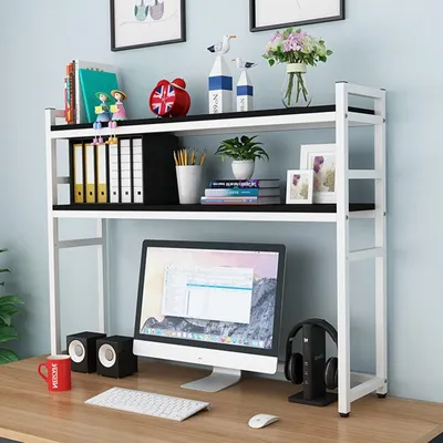 Image de Étagère de bureau en bois, à 2 niveaux