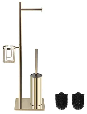 Image de Porte-rouleaux de papier toilette autoportant multifonctionnel avec balai et panier d'angle