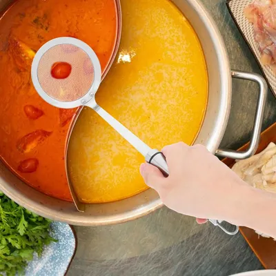 Produktbild von Fettabschöpflöffel aus Edelstahl 304 mit feinem Sieb und langem Griff zum Kochen und Braten