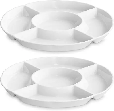Image de Service de vaisselle en porcelaine (2 pièces), blanc, idéal pour les réceptions, les fruits, les légumes, les bonbons, les en-cas et les desserts, 30 cm