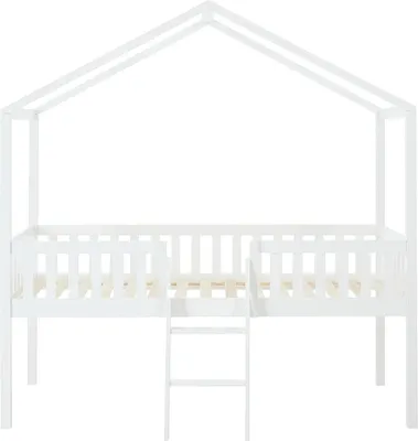 Produktbild von Halbhohes Hausbett - 90 x 190 cm - Kiefer - Weiß - NALENY
