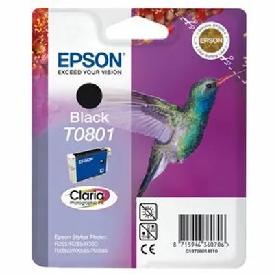 Produktbild von Epson Hummingbird Singlepack Black T0801 Claria Photographic Ink, Schwarz, Tinte auf Pigmentbasis, 7,4 ml, 1 Stück(e)