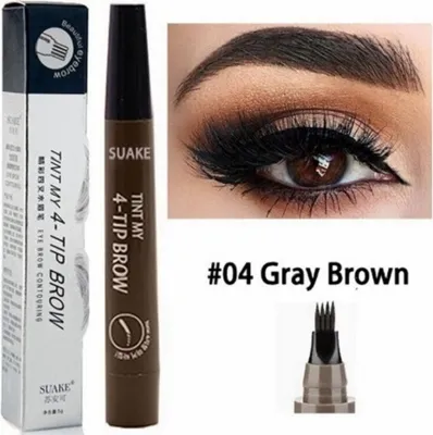 Produktbild von Augenbrauenstift Tattoo Stift 4 Köpfe (!) Microblading Gabelspitze Farbe GRAY BROWN