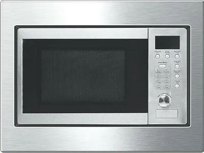 A front view of a built-in stainless steel microwave.