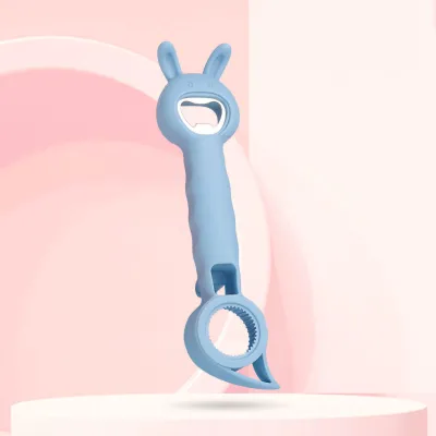Image de Ouvre-bouteille en acier inoxydable 4 en 1 : outil antidérapant pour ouvrir sans effort les bouchons de bouteilles de vin, de canettes et de bocaux - Bleu